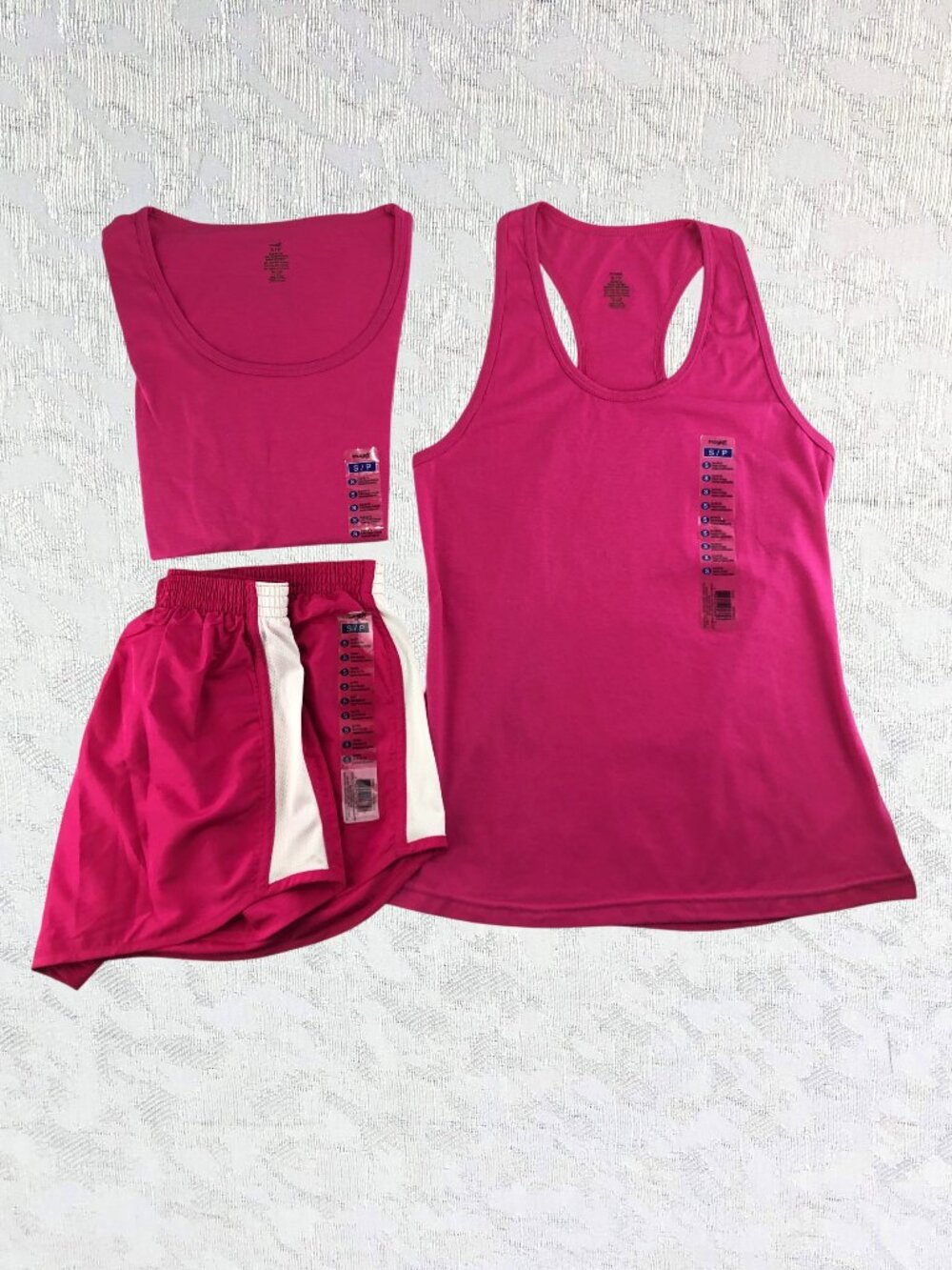 Imagin8 Pink Activewear Set Tee Shirt + Tank Top + Sport Shorts Size S NWT